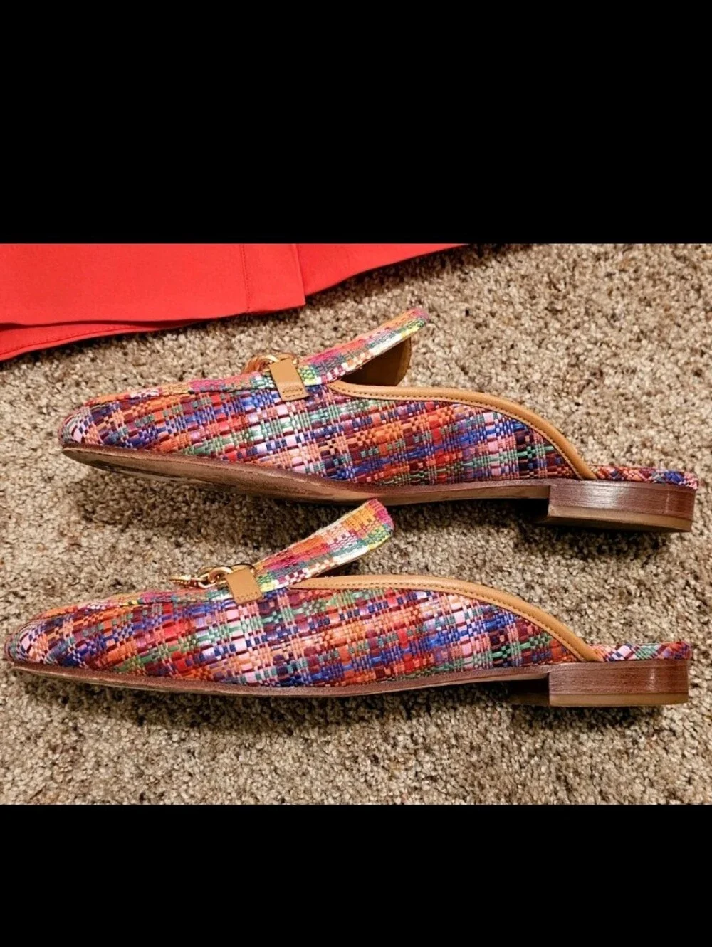 Tory Burch Leather Mini Benton Multi Plaid Loafer w/Gold Charm 10.5-Retail $299